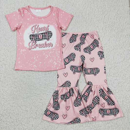 GSPO0320 Baby Girl Heart Breaker Skateboard Bell Pants Valentine's Set