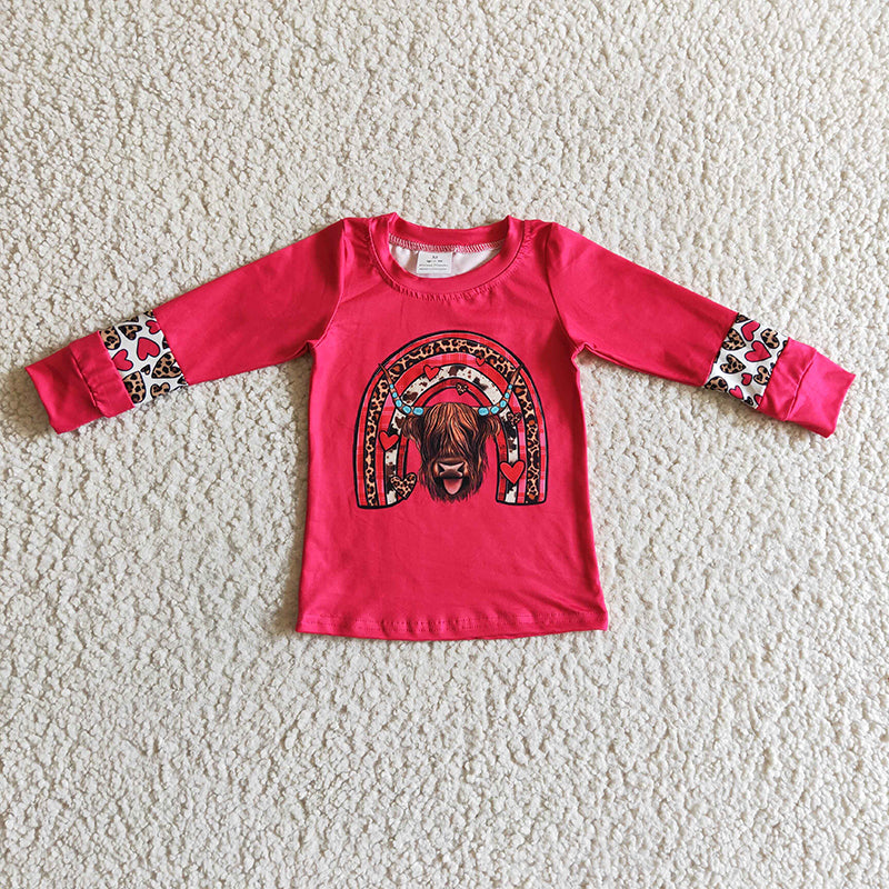 GT0067 Baby Girl Valentine Heart Rainbow Cow Western Kids Shirt