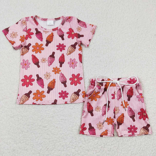 GSSO0230 Baby Girl Summer Floral Shorts Outfit Pajamas