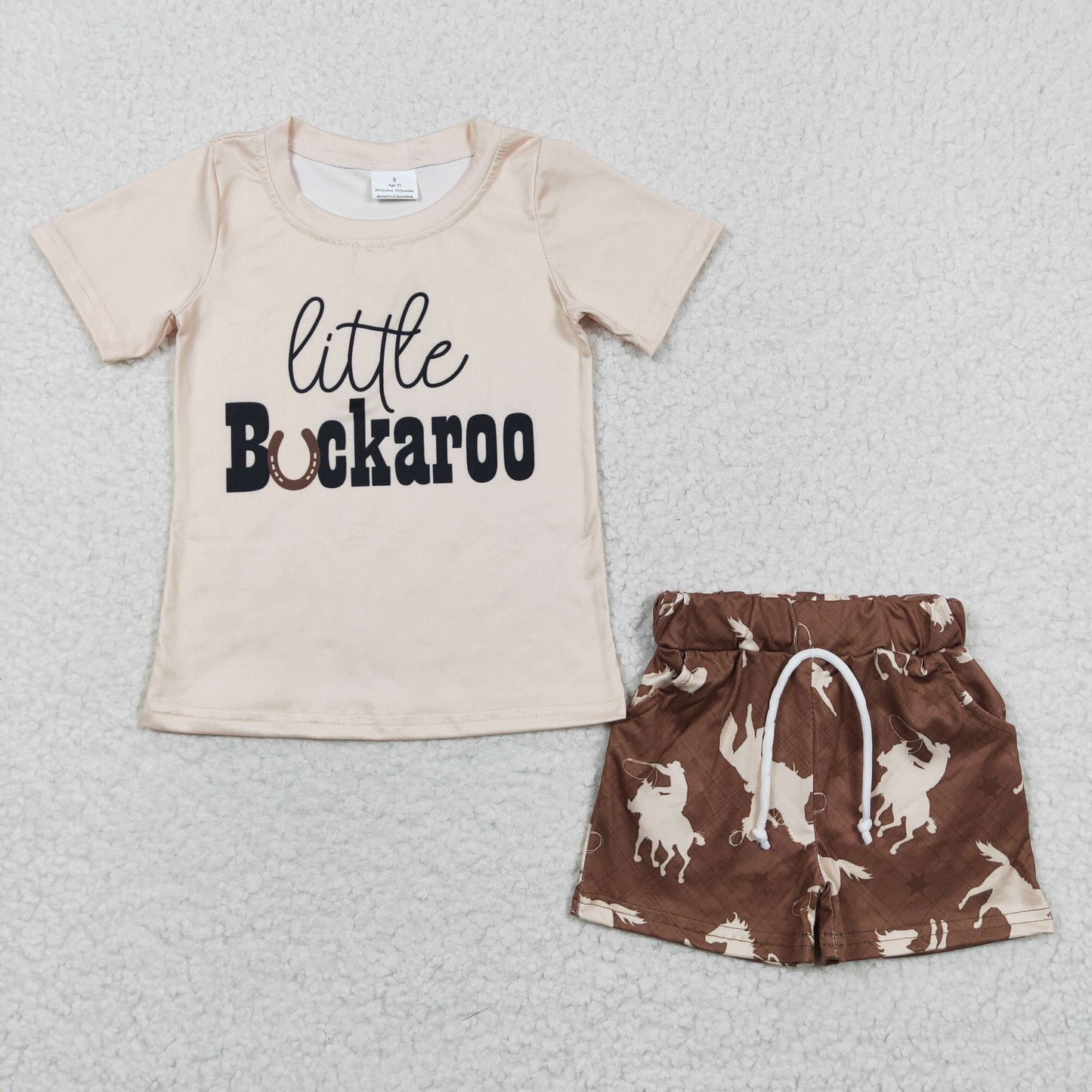BSSO0229 Baby Boy Western Short Sleeves Horse Shorts Summer Outfit