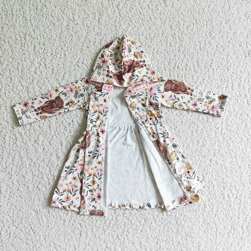 GLD0082 Baby Girl Western Cow Flower Hoodie Dress