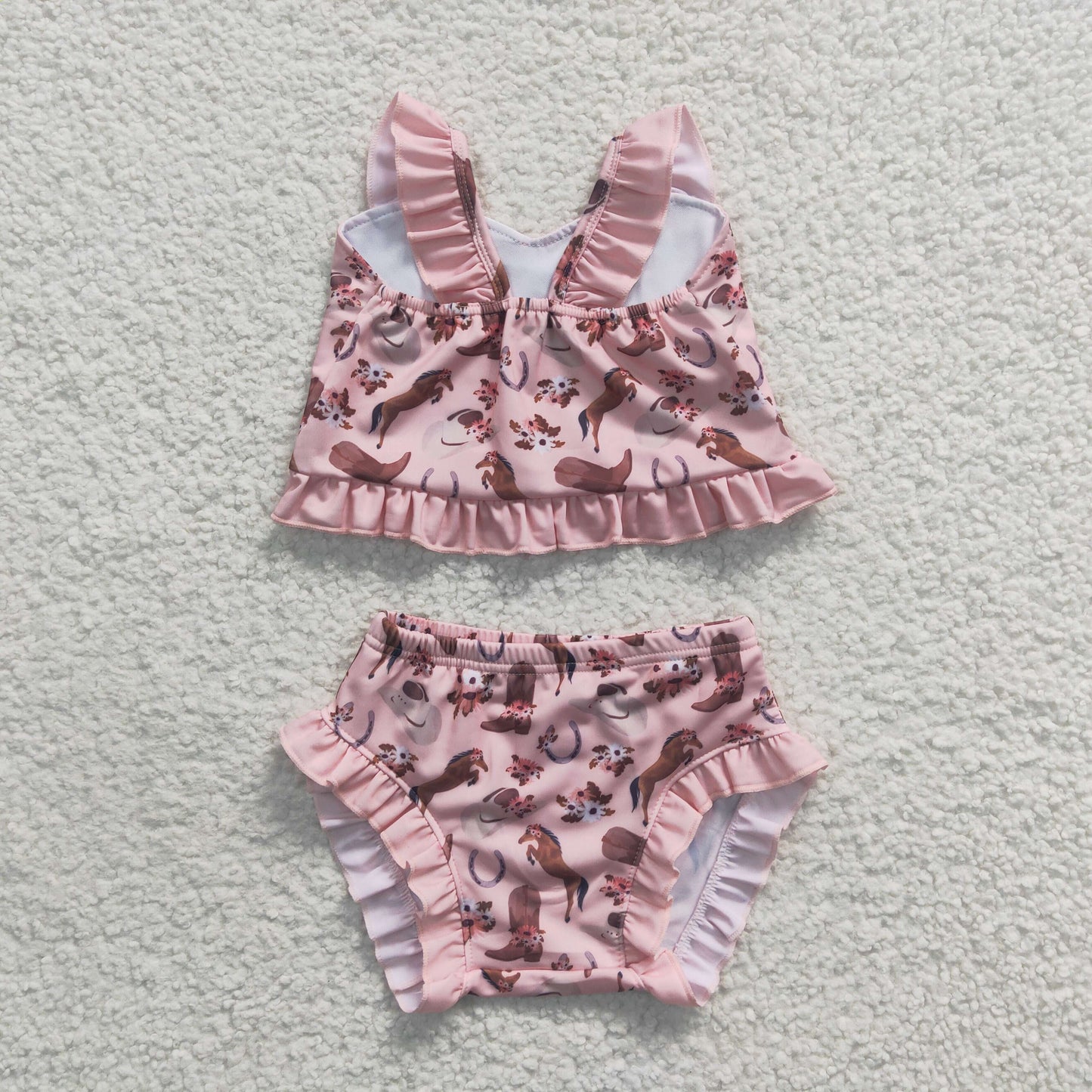 S0107 Baby Girl Western Boot Horse Floral Swimsuit Summer Bathing Suit Outfit