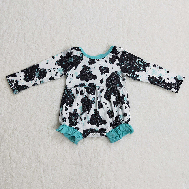 LR0197 Baby Girl Cow Print Bow Romper