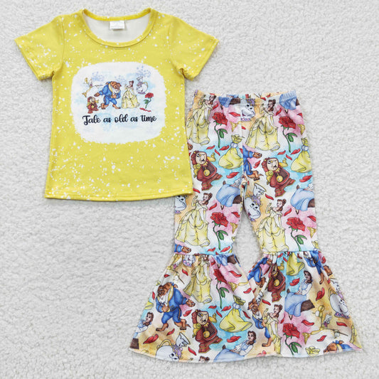 GSPO0621 Baby Girl Cartoon Short Sleeves Shirt Bell Pants Outfit