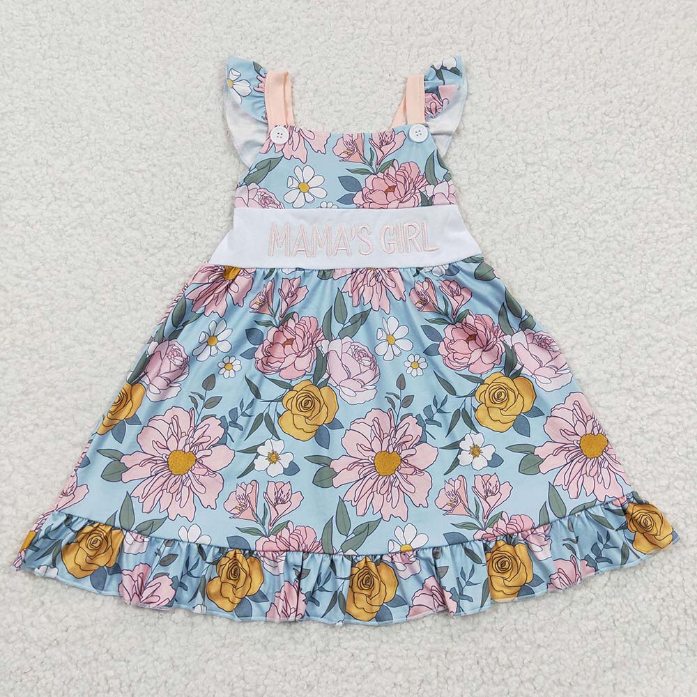 GSD0315 Embroidery Mama's Girl School Short Sleeves Floral Dress