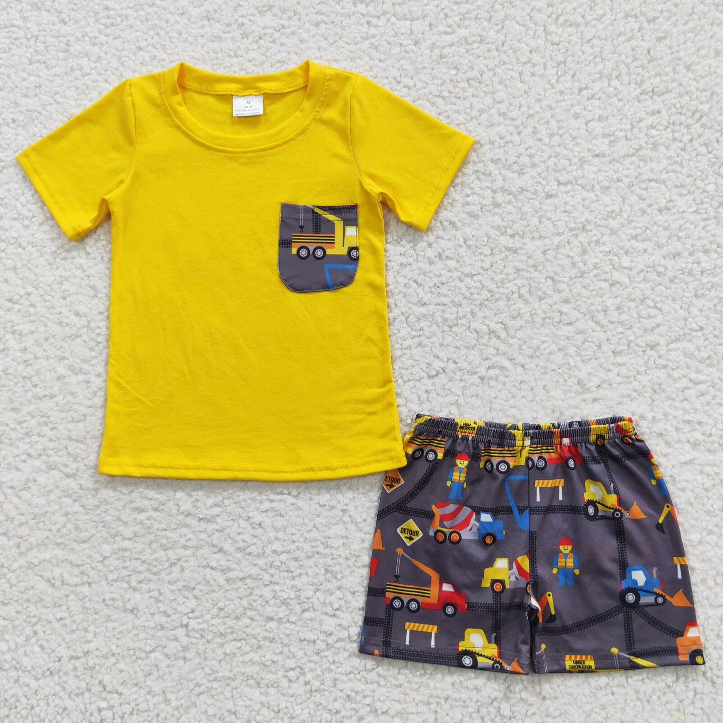 BSSO0231 Baby Boy Pocket Short Sleeves Shirt Construction Shorts Summer Outfit