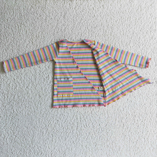 GT0068 Baby Girl Stripe Pocket Cotton Cardigan Coat