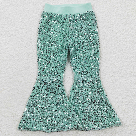Baby Girl Green Glitter Sequins With Lining Bell Pants