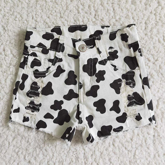 SS0027 Summer Baby Girl Cow Print Denim Shorts