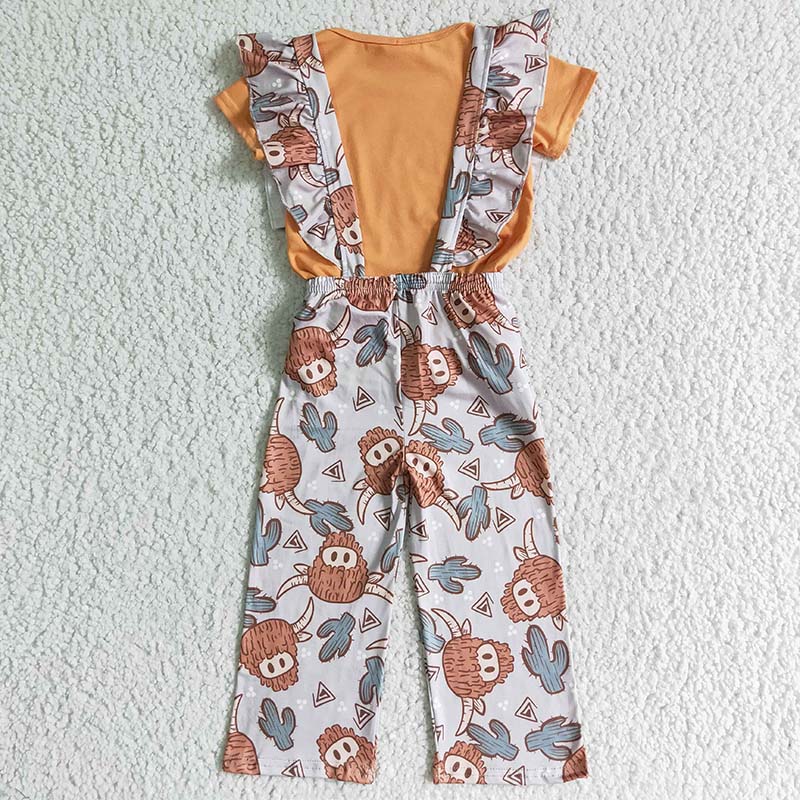 GSPO0096 Baby Girl Western Cow Overalls Pants Outfit