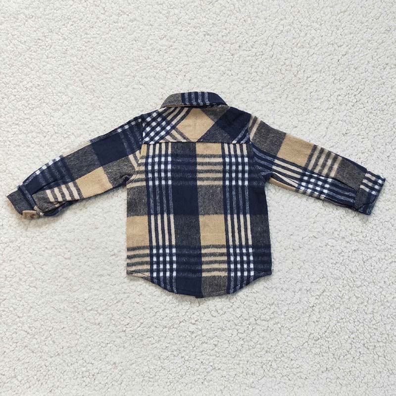 BT0186 Baby Boy Kids Plaid Cotton Pocket Flannel Button Up Shirt