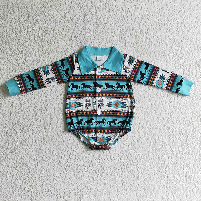 LR0182 Soutwestern Horse Newborn Romper