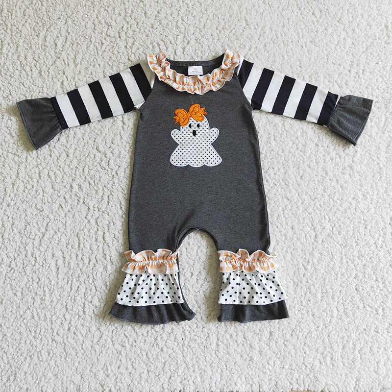 LR0129 Baby Girl Embroidery Halloween Ghost Romper