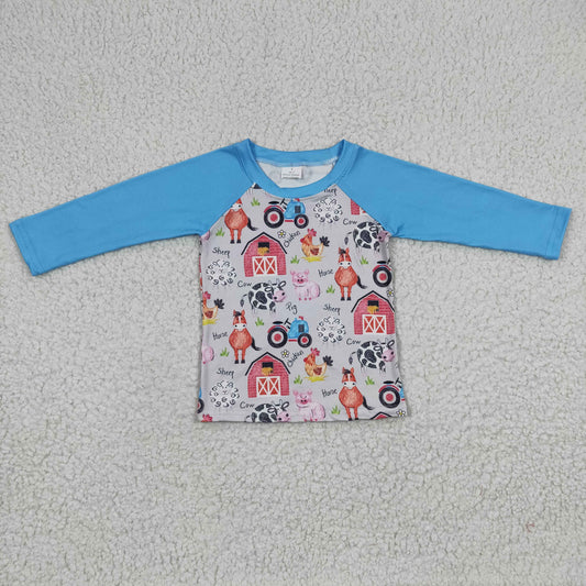 BT0110 Baby Boy Farm Cow Long Sleeves Shirt