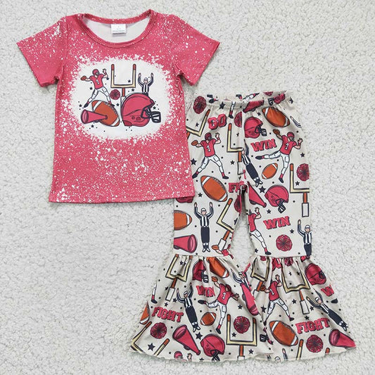 GSPO0295 Baby Girl Football Shirt Bell Pants Outfit