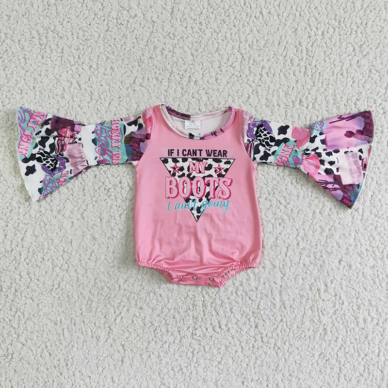 LR0004 Baby Girl Western Cow Fall Romper