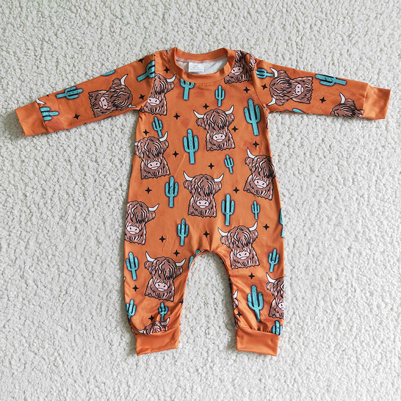 LR0060 Baby Boy Western Cow Romper
