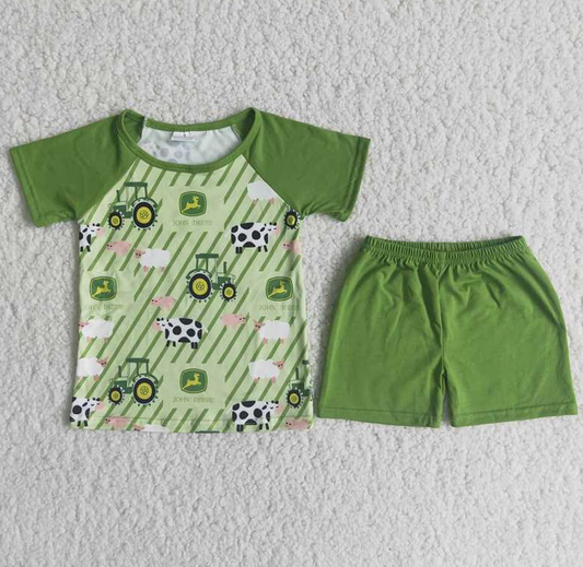 Baby Boy Summer Tractor Car Farm Short Outfit