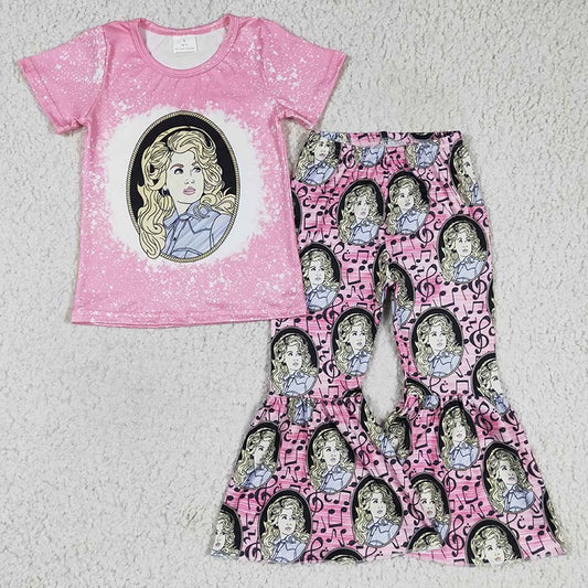 GSPO0322 Baby Girl Singer Music Bell Pants Pink Set