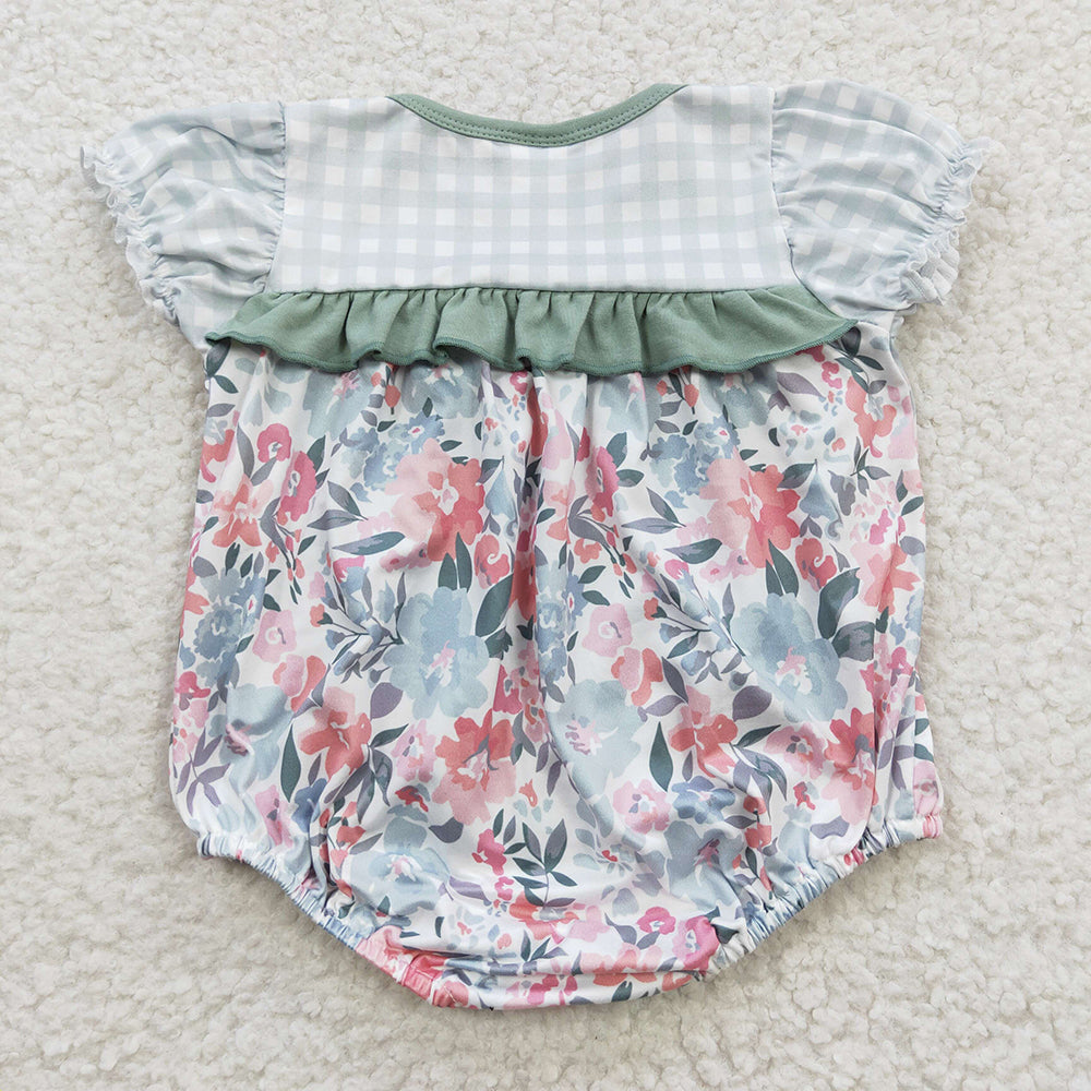 SR0345 Baby Girl Summer Short Sleeves Floral Bubble Romper