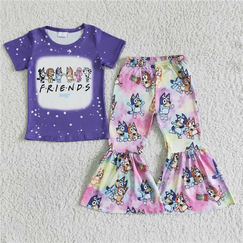 GSPO0059 Friends Short Sleeves Shirt Bell Pants Purple Outfit