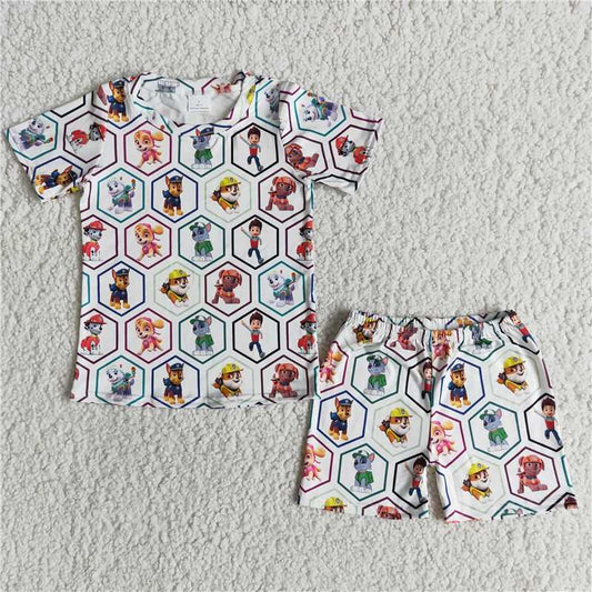 E11-16 Baby Girl Summer Dog Short Sleeves Shorts Outfit Pajamas