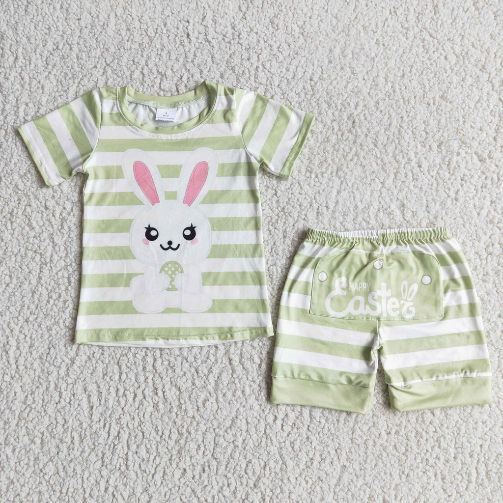 Easter Baby Boy Stripe Rabbit Bunny Green Shorts Outfit
