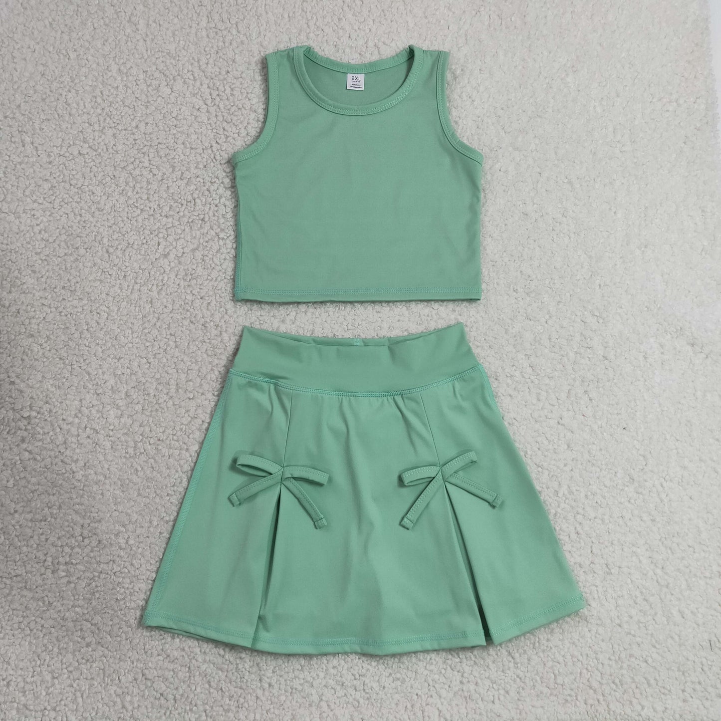 Baby Girls Kids Green Tops Shorts Skirt Shorts Summer Yoga Active Clothes Set RTS