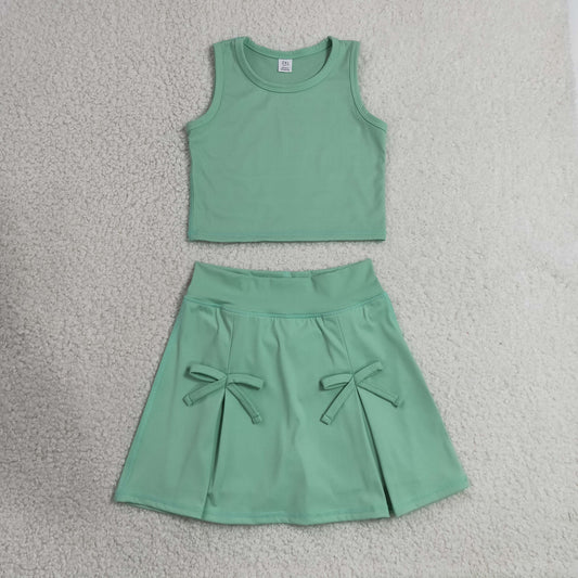 Baby Girls Kids Green Tops Shorts Skirt Shorts Summer Yoga Active Clothes Set RTS
