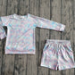 Baby Girls Kids Long Sleeves Tie Dye Tops Pockets Shorts Clothes Set RTS