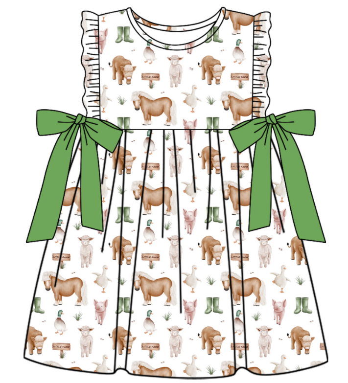 Baby Boy Girl Animals Sibling Matching Green Dress Romper Clothes Set ( Moq 5 Each style )