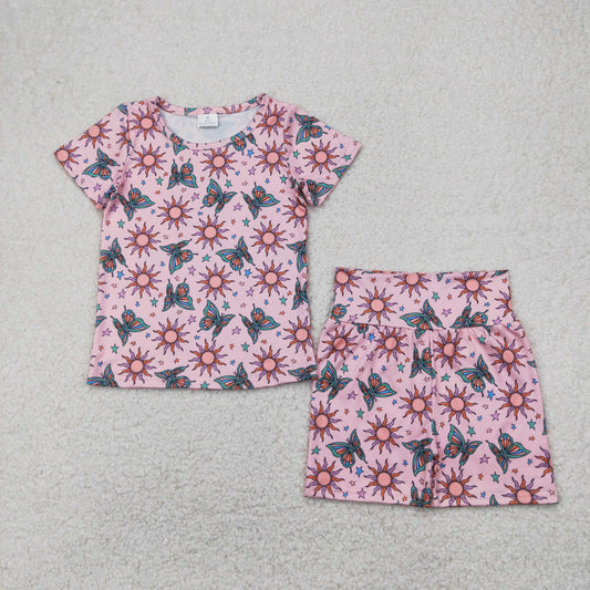 Baby Girl Short Sleeves Butterfly Stars Shirt Shorts Clothes Pink Set RTS