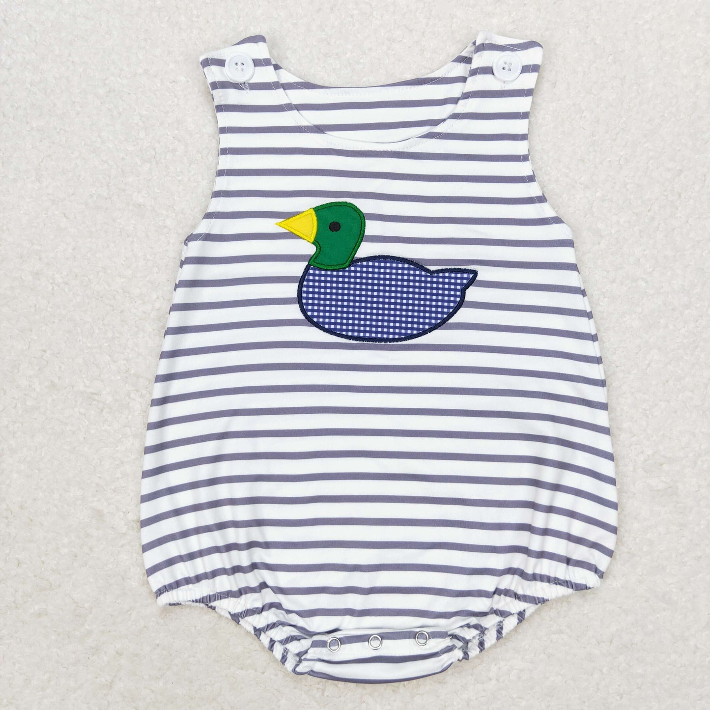 Baby Boy Sleeveless Embroidery Duck Stripes Bubble Romper