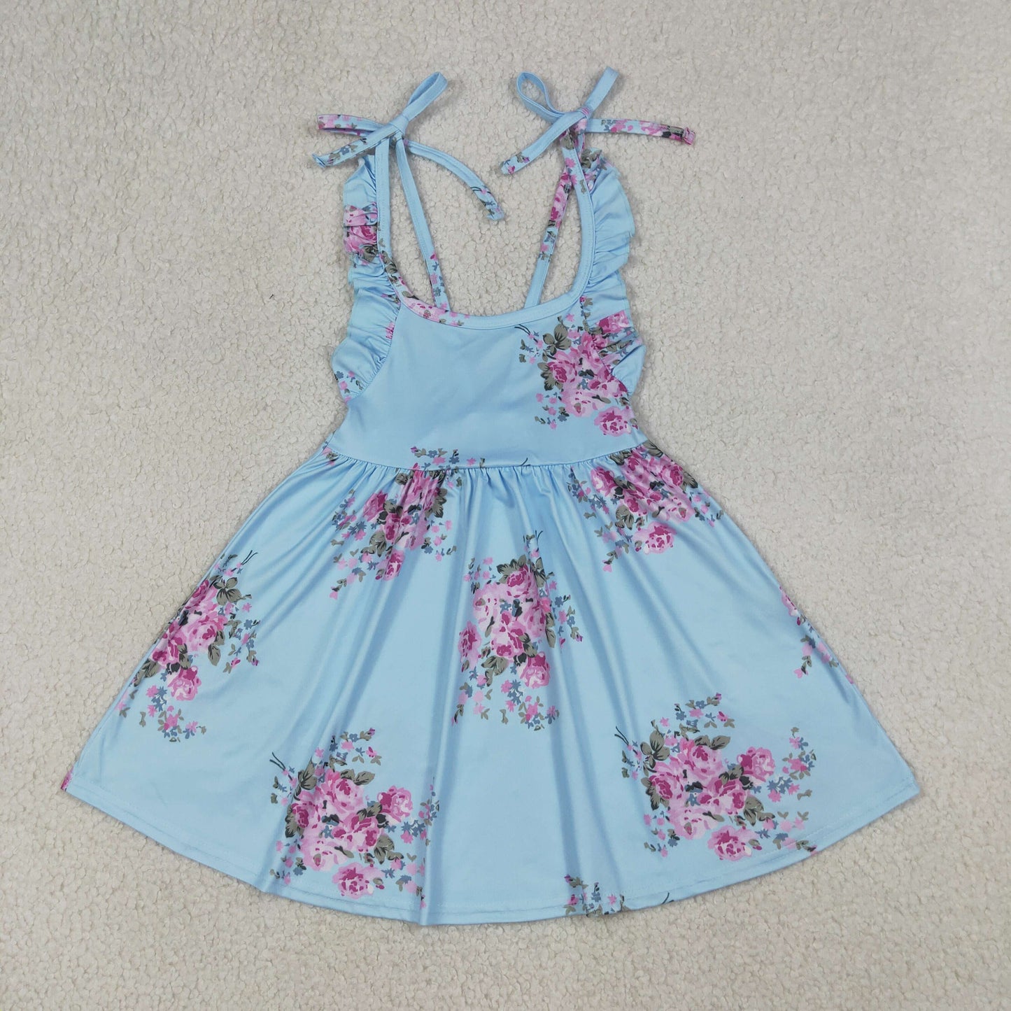Baby Girls Kids Sleeveless Flower Knee Length Blue Dress Summer Clothes RTS