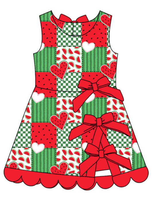 ( Moq 30 ) Baby Girls Kids Sleeveless Watermelon Bows Summer Dress