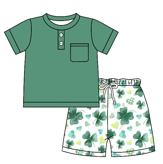 Baby Boy Girl Short Sleeves St. Patrick's Day Leaf Heart Sibling Matching Dress Romper Blue Clothes Set Moq 5 Each style