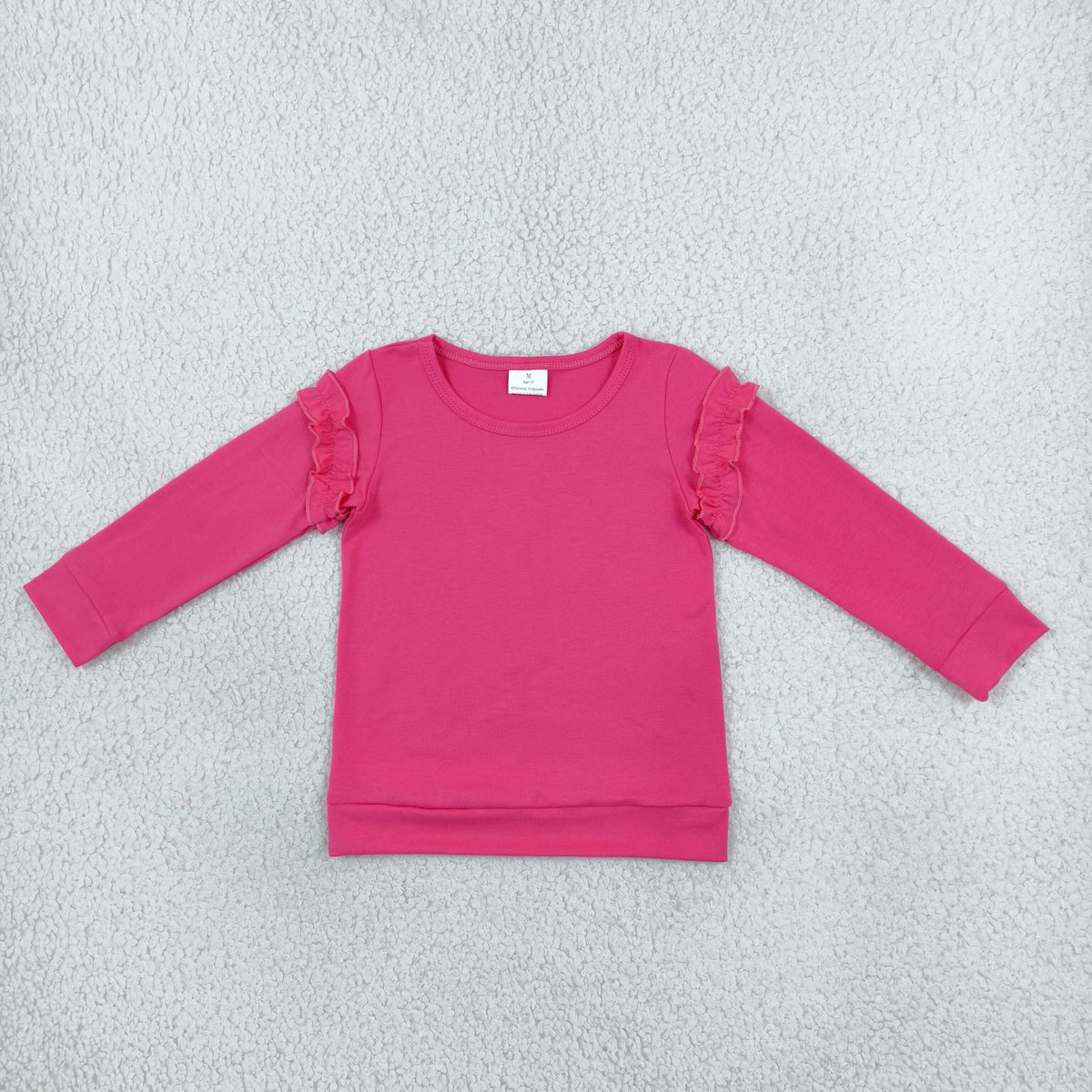 Baby Girls Kids Long Sleeves Ruffle Cotton Shirt Hot Pink Clothes RTS