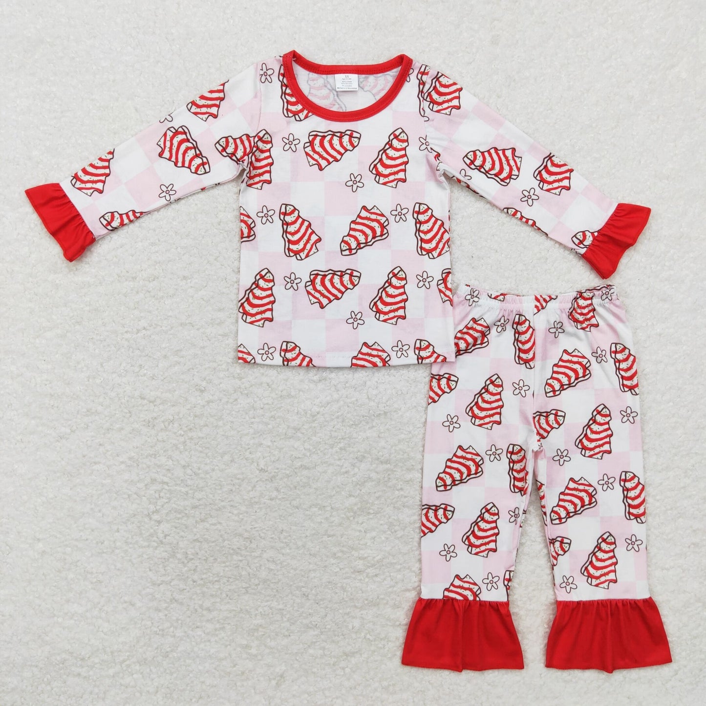 Baby Girl Christmas Cake Checkered Shirt Pants Pajamas Clothes Set