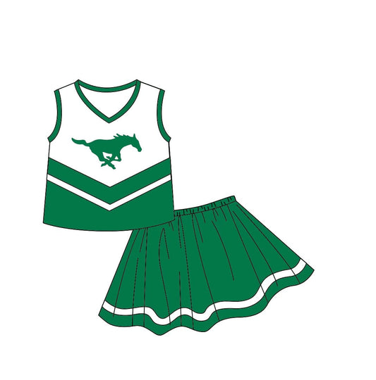 Baby Girl Horse Team Tops Green Shorts Skirt Outfit Clothes Set