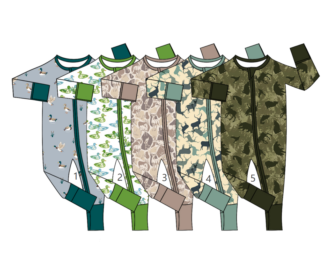 ( Moq 5 Each Style ) Sibling Baby Boys Infant Ducks Deer Zipper Footie Sleeper Rompers Clothes