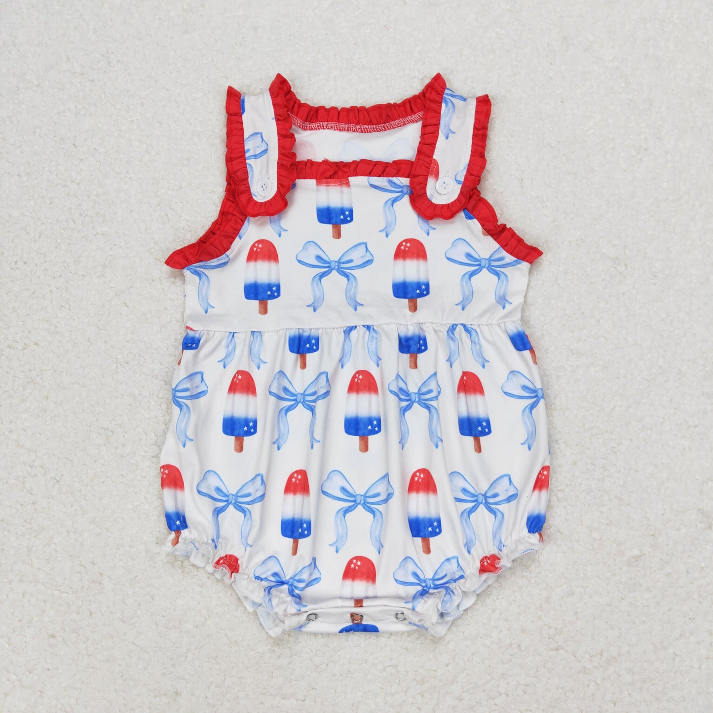 Baby Girl Sleeveless Popsicle Bows July 4th Bubble One Piece Romper