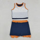 Baby Girls Kids Navy Tops Scallop Skirt Shorts Yoga Active Set Summer Clothes RTS
