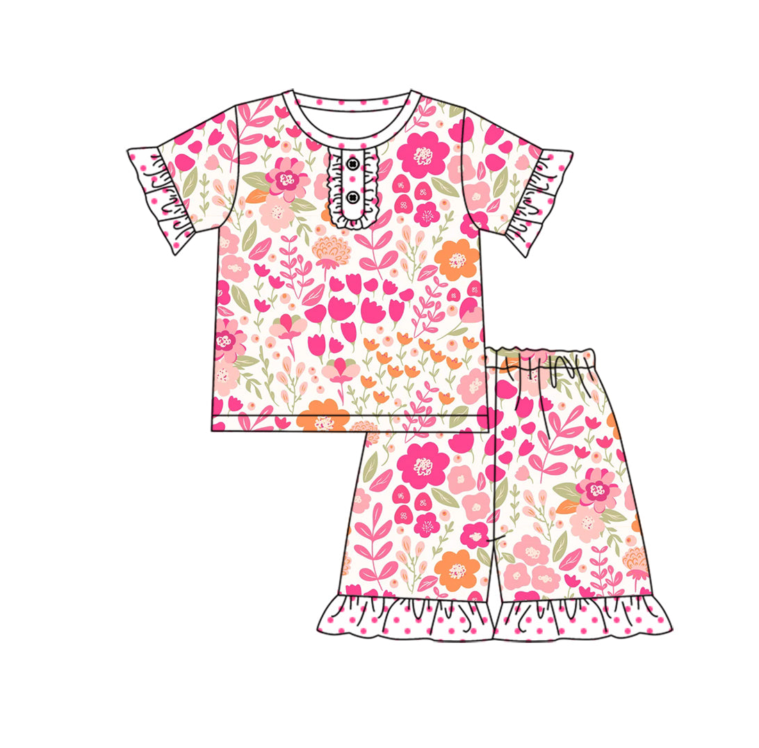 Baby Girl Short Sleeves Shirt Shorts Pajamas Flower Clothes Set Moq 5