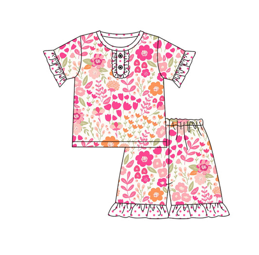 Baby Girl Short Sleeves Shirt Shorts Pajamas Flower Clothes Set Moq 5