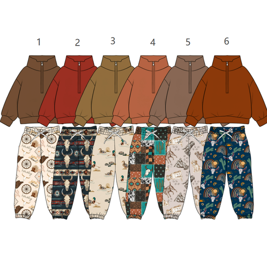 ( Moq 5 Each Style ) Sibling Baby Kids Toddler Long Sleeves Zipper Shirts Pants Sets Ducks Dogs Clothes