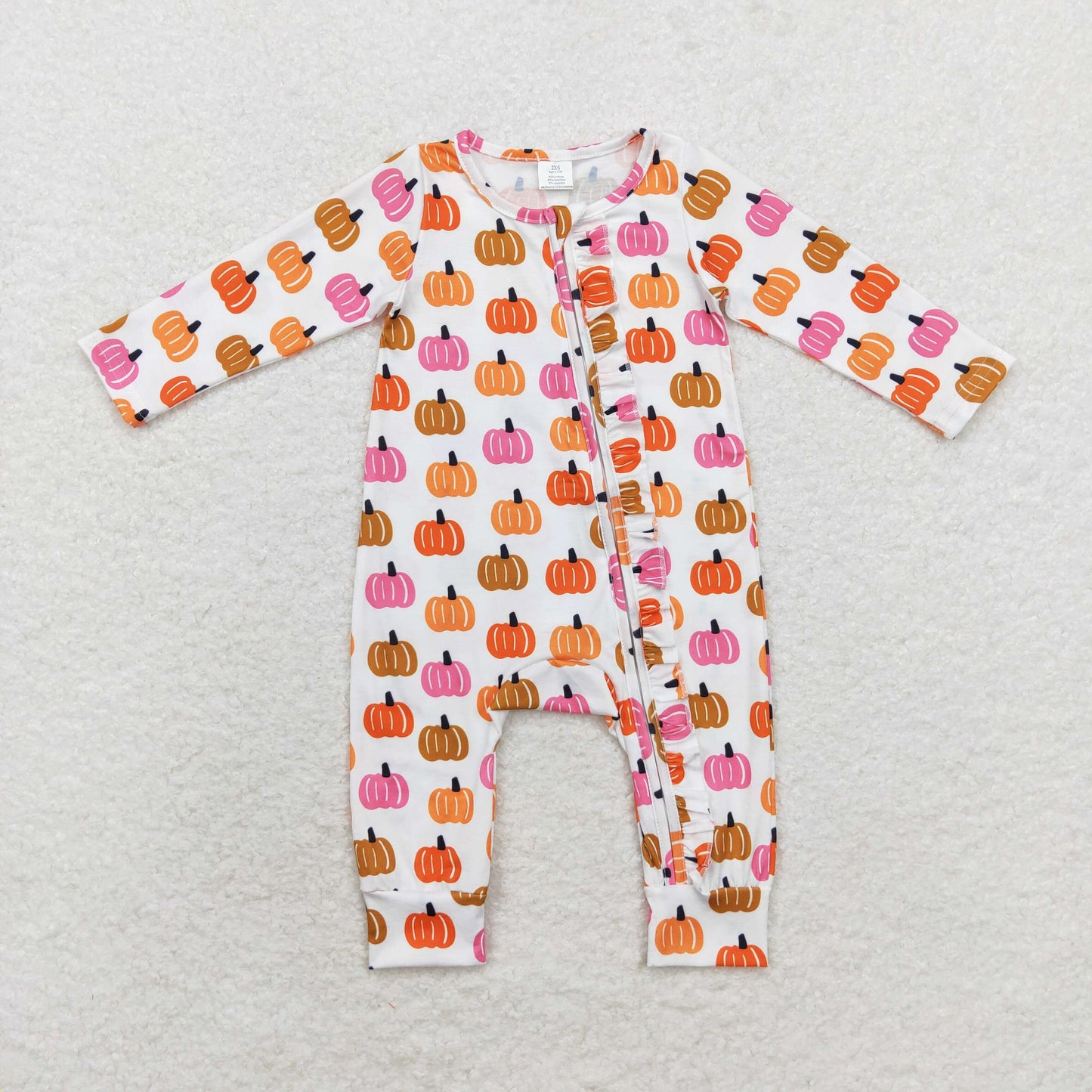 Baby Girl Long Sleeves Pumpkin Zipper Romper