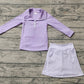 RTS Baby Girl Long Sleeves Purple Zipper Shirt Plaid Pocket Skorts Shorts Skirt Active Wear Clothes Set