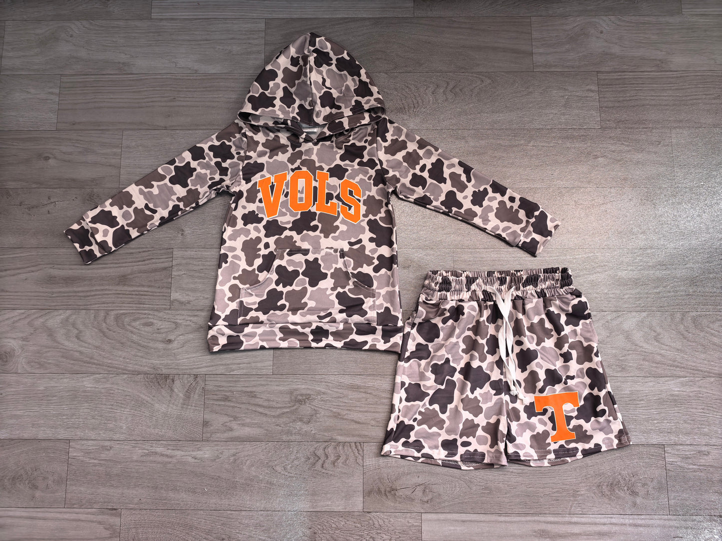 ( No moq ) Preorder Baby Boy Kids Long Sleeves Camo Hoodie Shirt Chicken Shorts Team Set