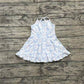 Baby Girl Straps Athletic Yoga Blue Bows Flower Active Wear Skort Dress RTS