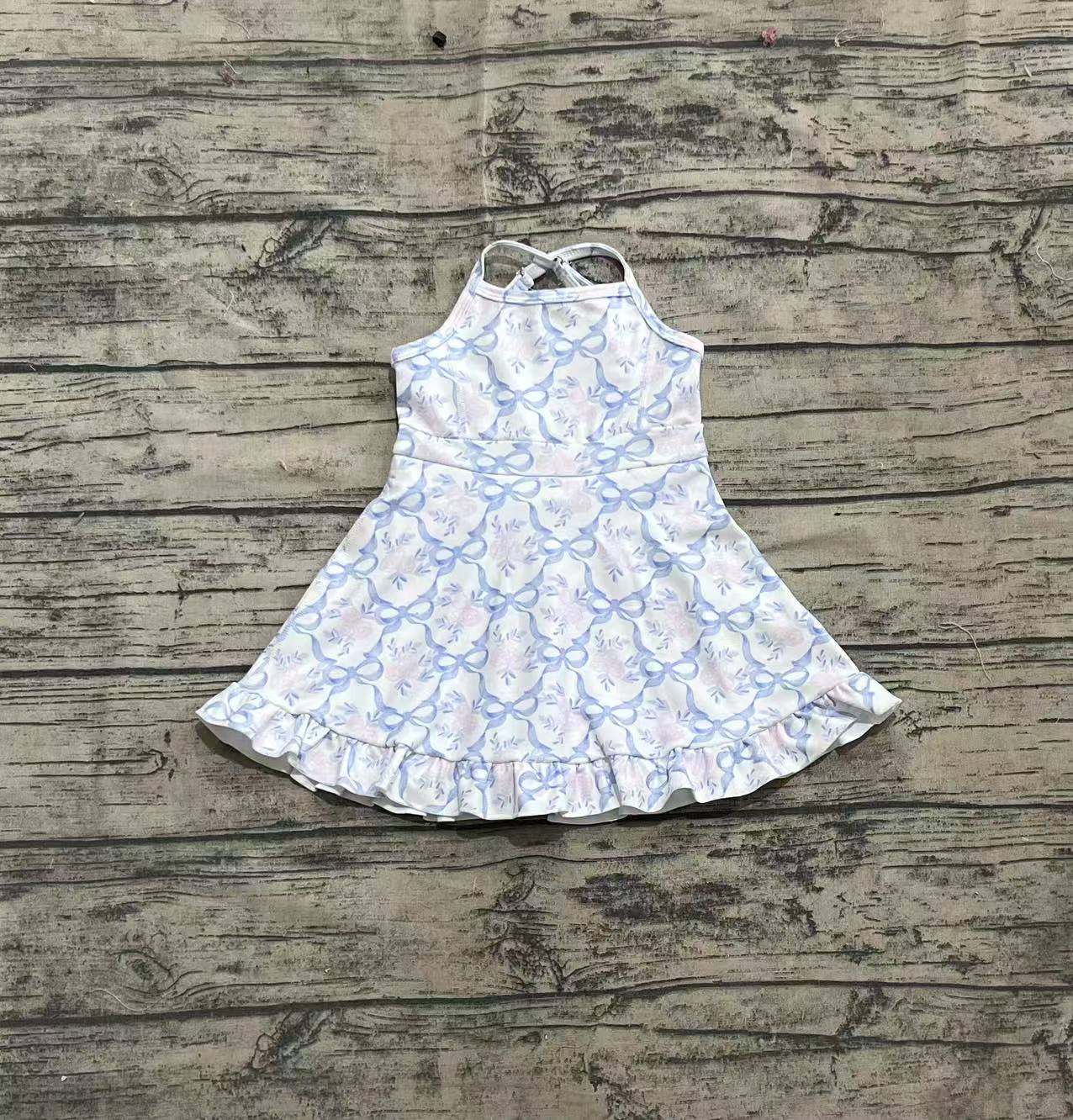 Baby Girl Straps Athletic Yoga Blue Bows Flower Active Wear Skort Dress RTS